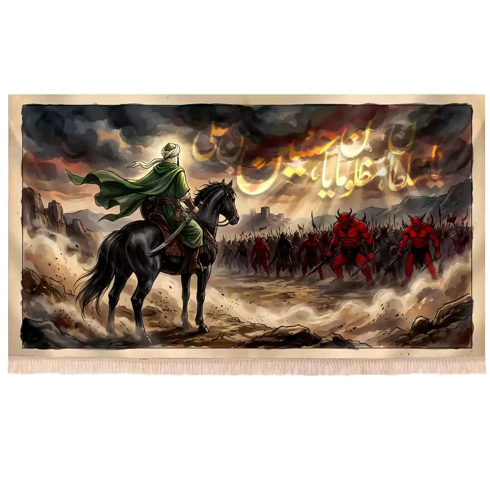 کتیبه افقی مخمل تصویری محرم یا سلطان مظلومان ، یا حسین ابن علی کد 152