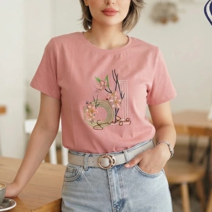 تیشرت زنانه گلدوزی نخ پنبه