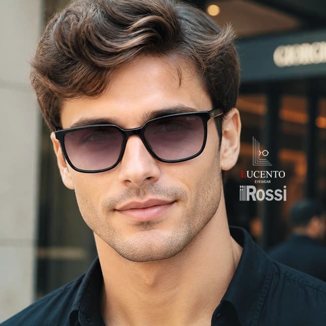 عینک آفتابی مردانه ROSSI مدل R8161 | فریم مستطیلی مشکی با عدسی قهوه‌ای UV400 پولاریزه
