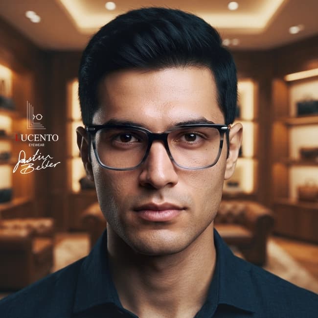عینک طبی مردانه JUSTIN BEBER مدل LA109 | فریم مستطیلی مشکی-خاکستری