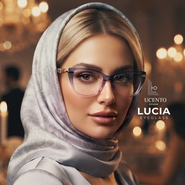 عینک طبی زنانه LUCIA مدل 7119 گربه‌ای | فریم طوسی-صورتی