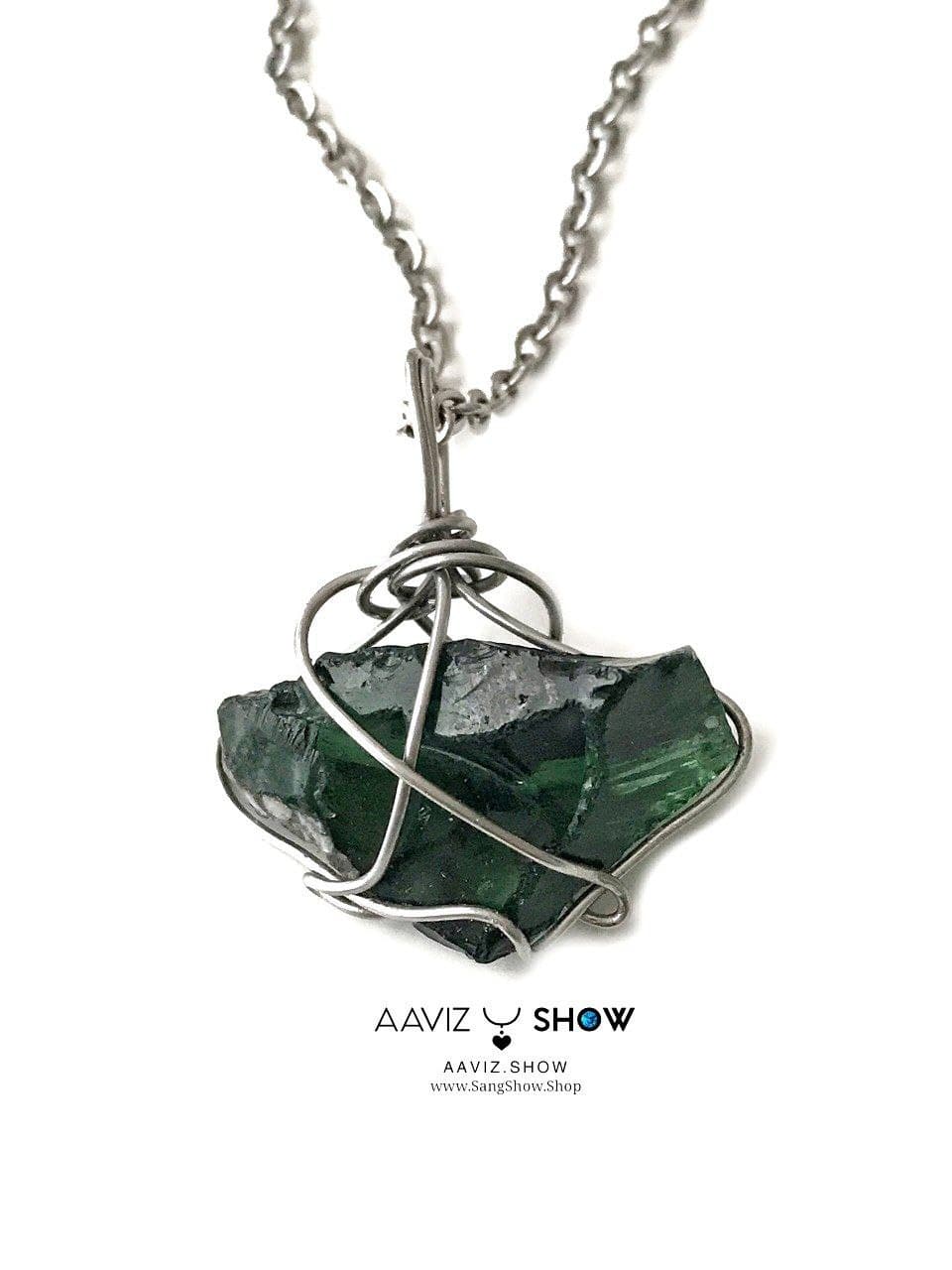 گردنبند ابسیدین سبز نمونه راف و استثنایی و معدنی A1323 — تصویر ۲