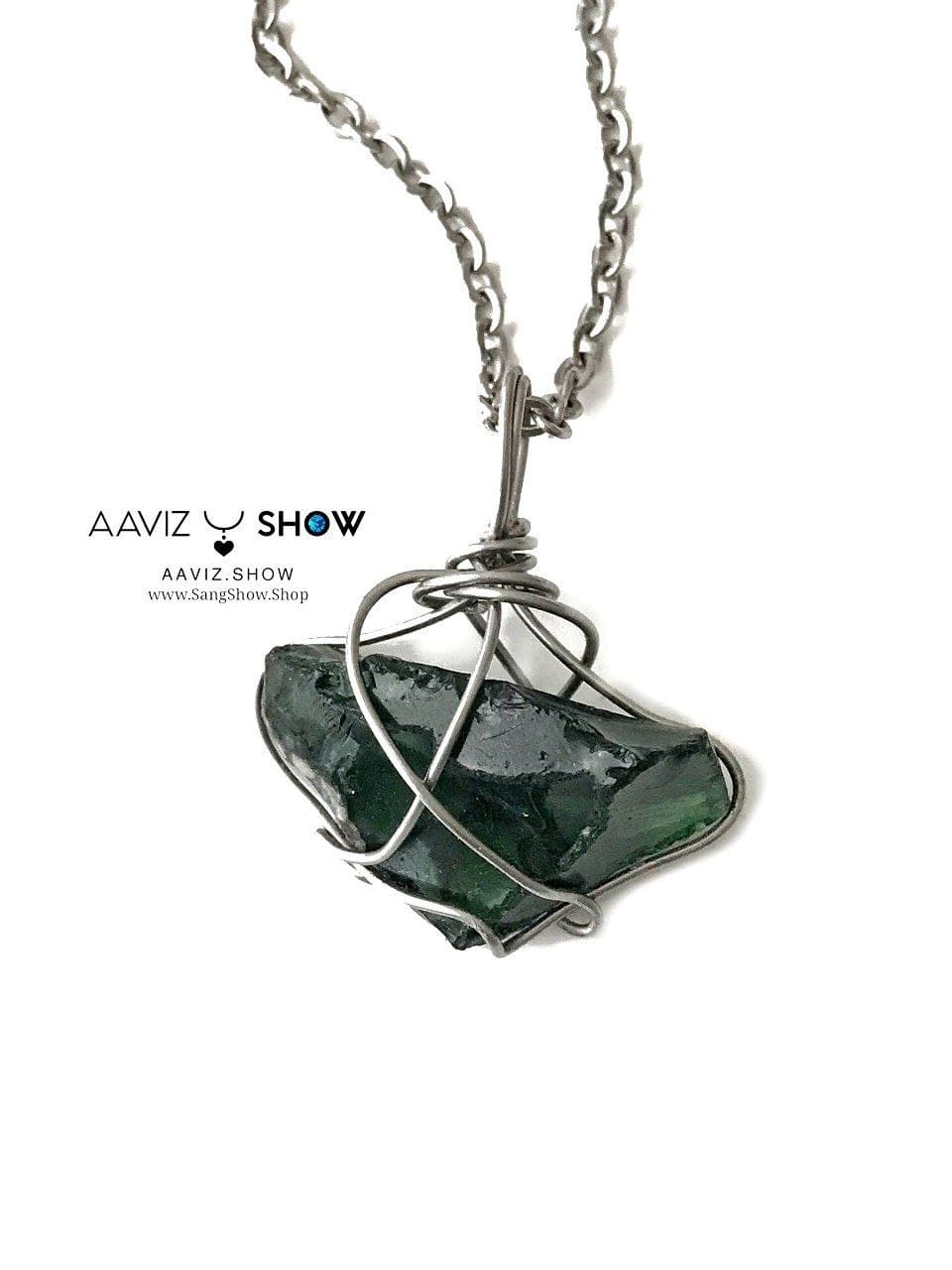 گردنبند ابسیدین سبز نمونه راف و استثنایی و معدنی A1323 — تصویر ۳