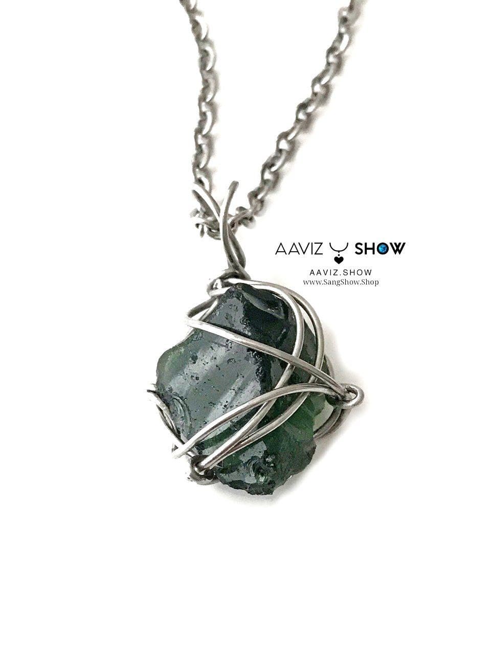 گردنبند سبز ابسیدین نمونه راف و معدنی با بافت مفتولی ویژه A1327 — تصویر ۲