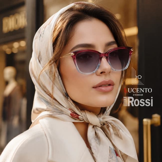 عینک آفتابی زنانه Rossi مدل R8123 گربه‌ای | فریم آلبالویی آبی
