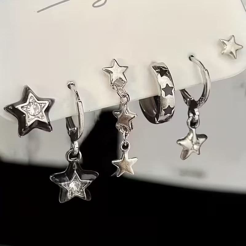 گوشواره دخترانه مدل استیل طرح ستاره مجموعه 6 عددی — تصویر ۵
