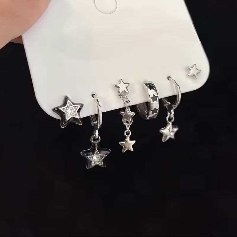 گوشواره دخترانه مدل استیل طرح ستاره مجموعه 6 عددی — تصویر ۳