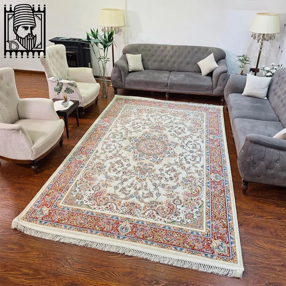 فرش ۱۲۰۰ شانه طرح آیلین کرم حاشیه گلبهی