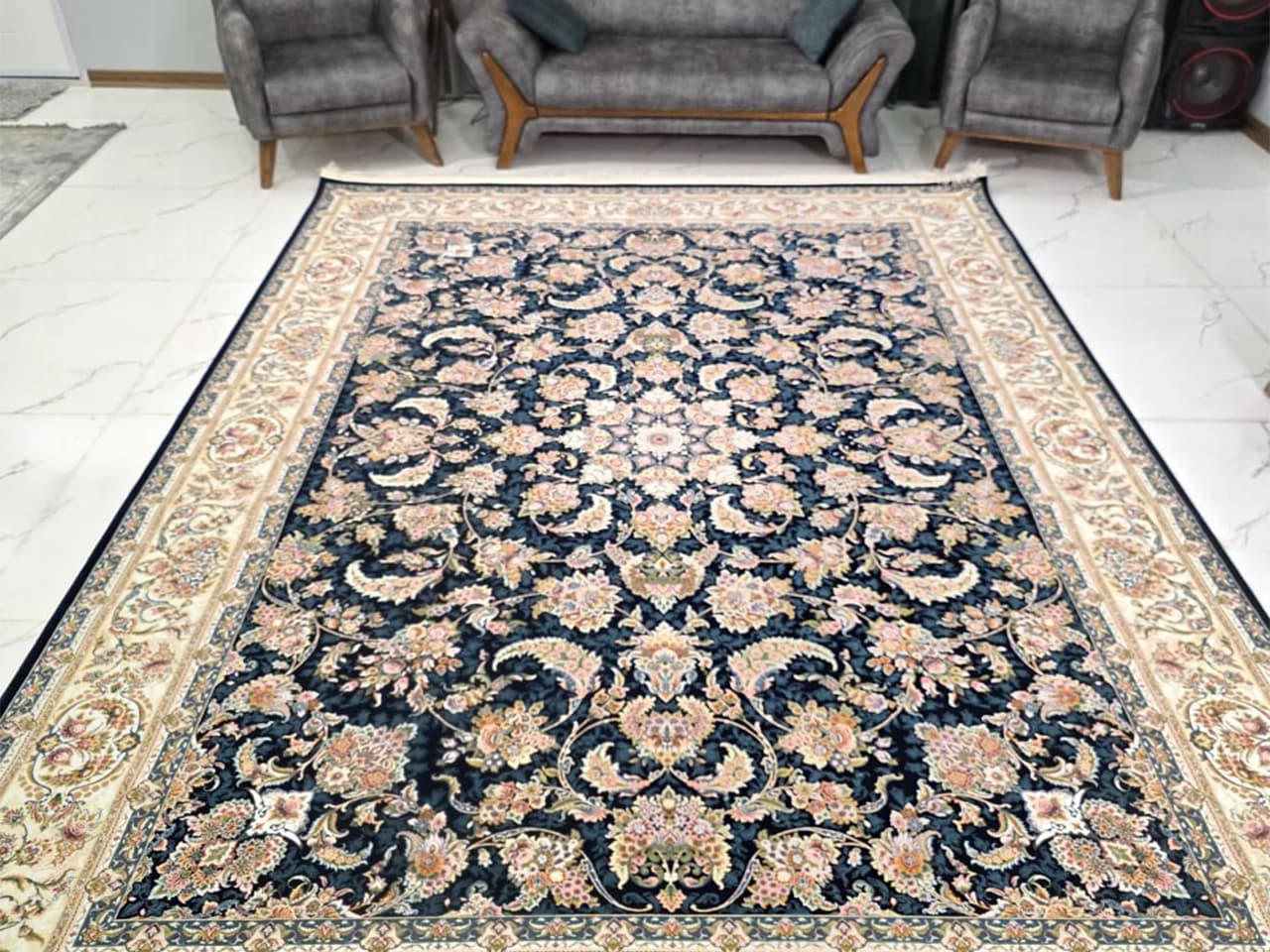 فرش 1200 شانه طرح آذر سرمه ای — تصویر ۵