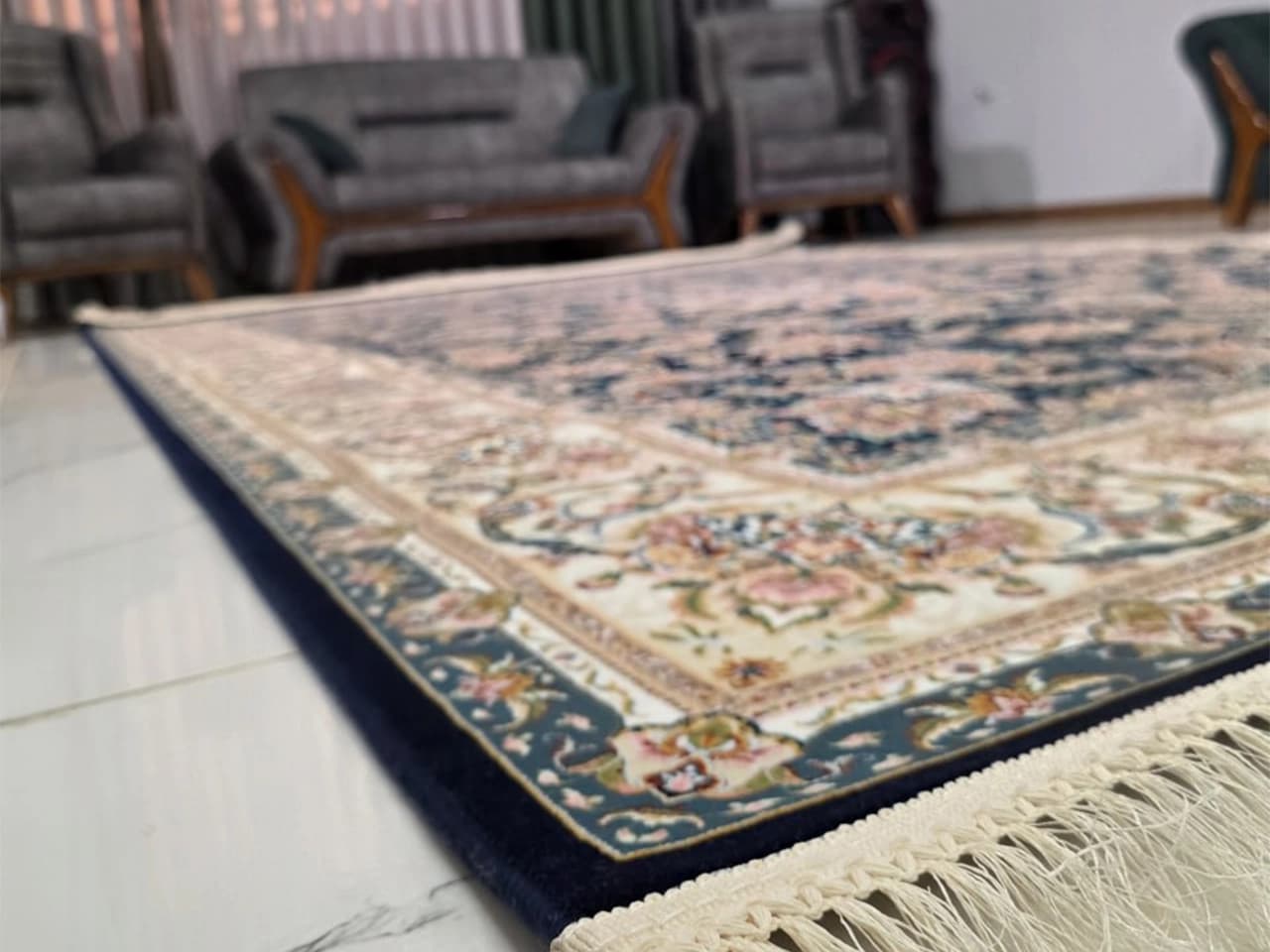 فرش 1200 شانه طرح آذر سرمه ای — تصویر ۳