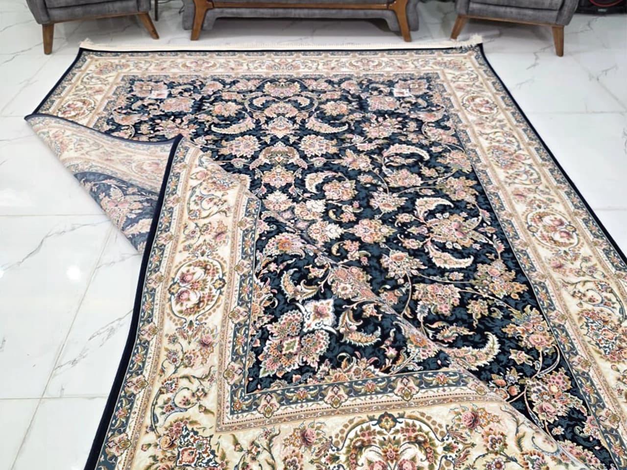 فرش 1200 شانه طرح آذر سرمه ای — تصویر ۶