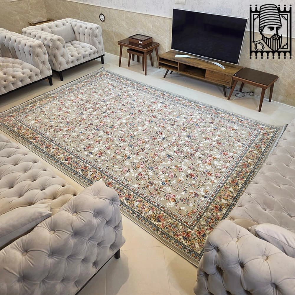 فرش ۱۲۰۰ شانه طرح پردیس نقره ای گل برجسته + فیلم