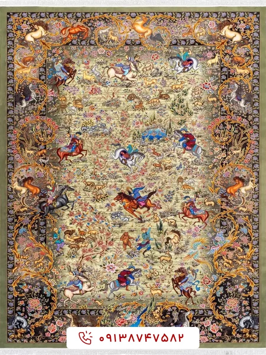 فرش شکارگاه کد 20CT0000 سبز 1500 شانه — تصویر ۸