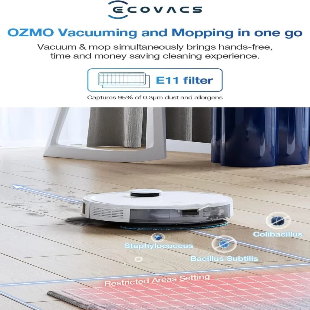 ✔️بررسی ، و خرید ربات جاروبرقی ECOVACS DEEBOT N10، مکش قدرتمند 4300Pa، زمان اجرا تا 300 دقیقه، ناوبری dToF — تصویر ۴