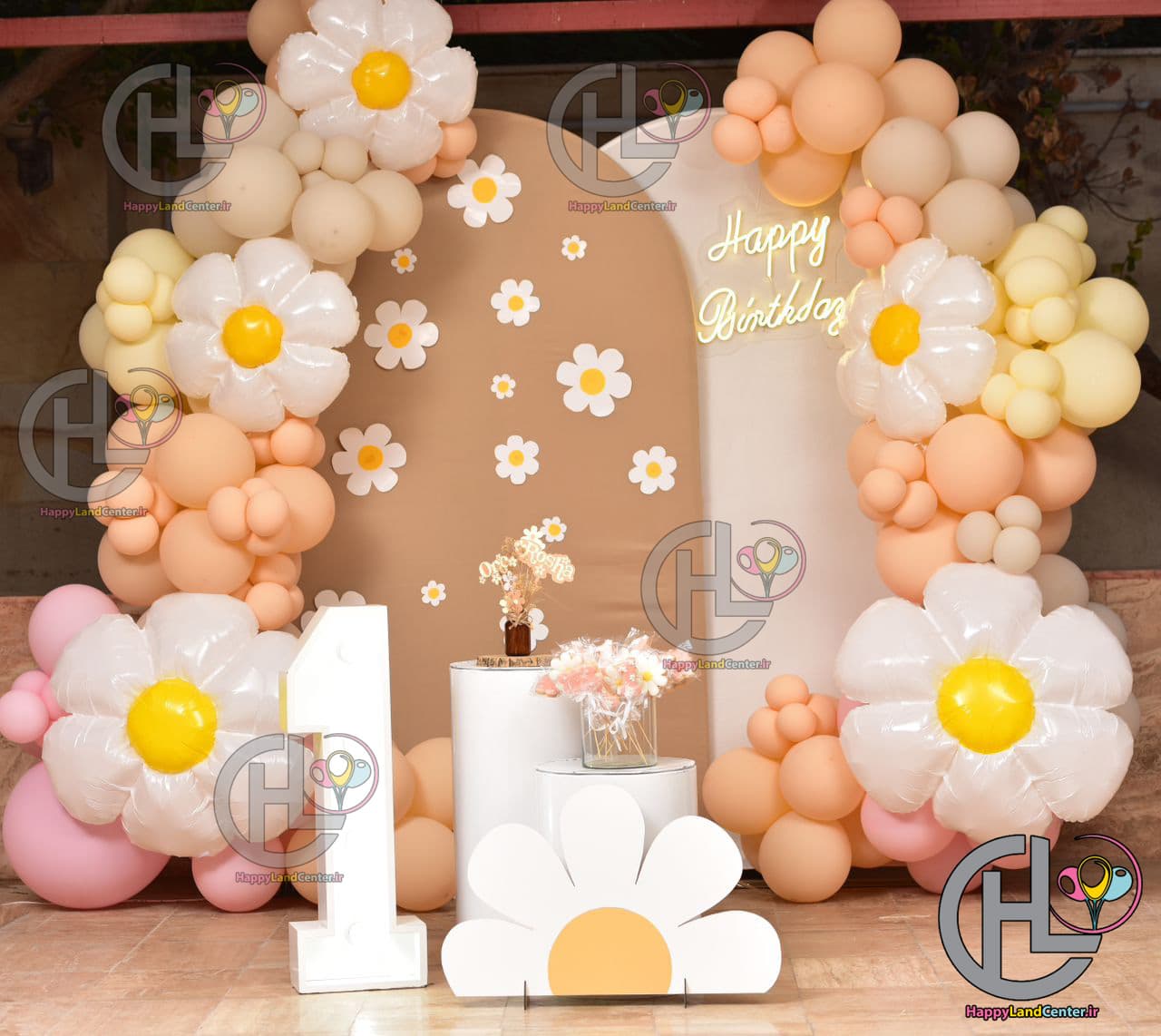 بادکنک آرایی و دکور تم تولد گل بابونه