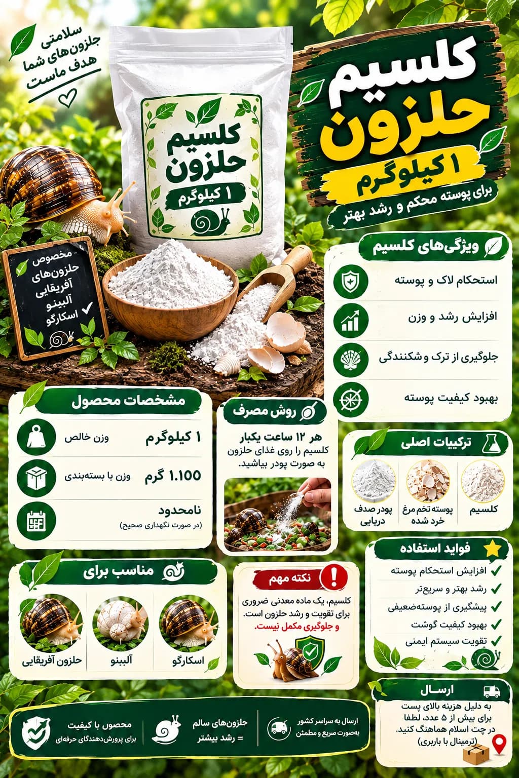 کلسیم کربنات برای حلزون | راز لاک سالم + راهنمای خرید هوشمندانه — تصویر ۲