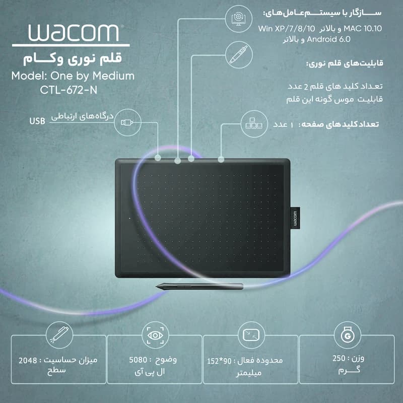 قلم نوری Wacom مدل One by Wacom CTL-672 — تصویر ۴