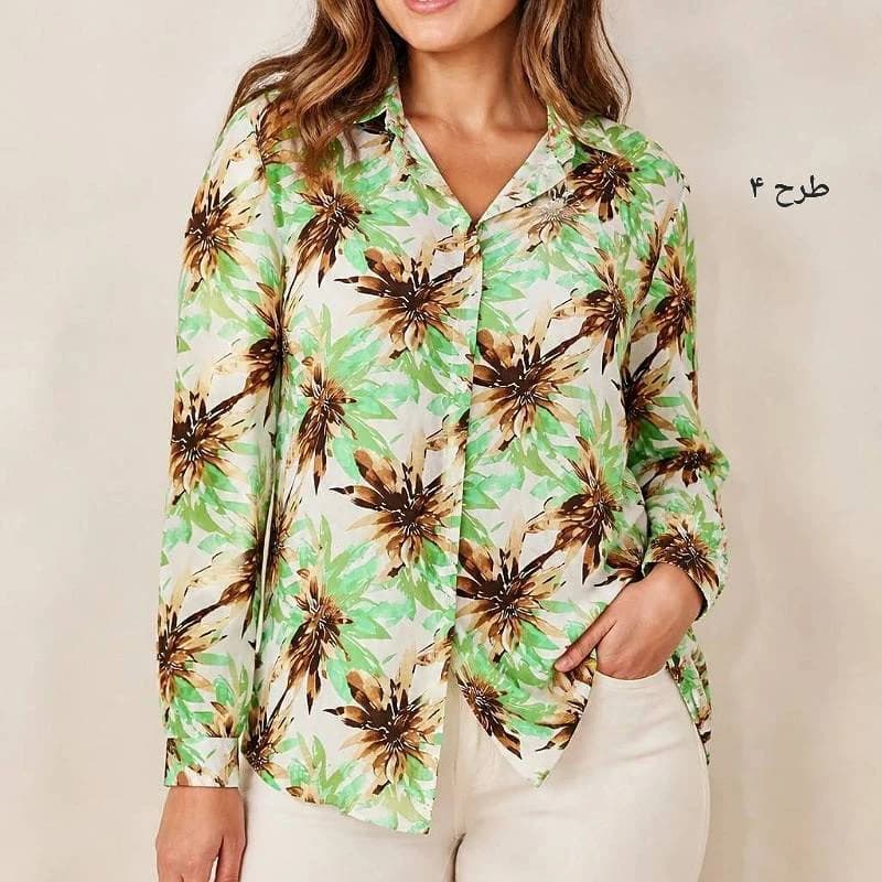شومیز نخی خارجی گلدار زنانه قواره دار/کد29993 — تصویر ۵