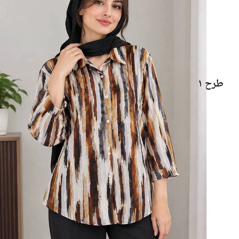 شومیز نخی خارجی گلدار زنانه قواره دار/کد29993 — تصویر ۲