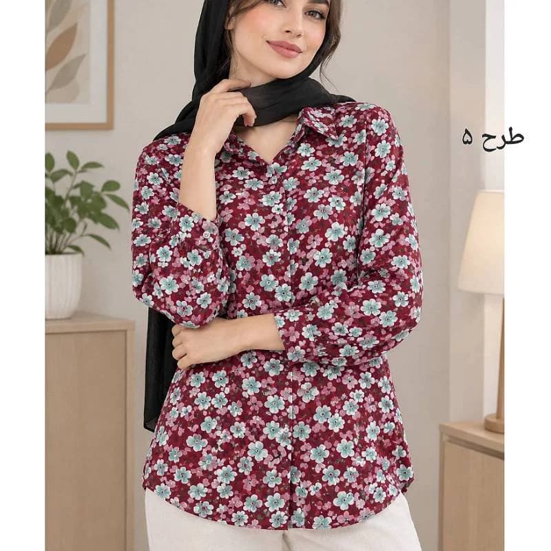 شومیز نخی خارجی گلدار زنانه قواره دار/کد29993 — تصویر ۶