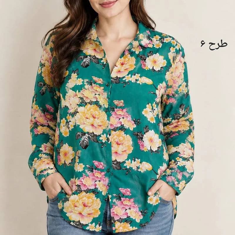 شومیز نخی خارجی گلدار زنانه قواره دار/کد29993