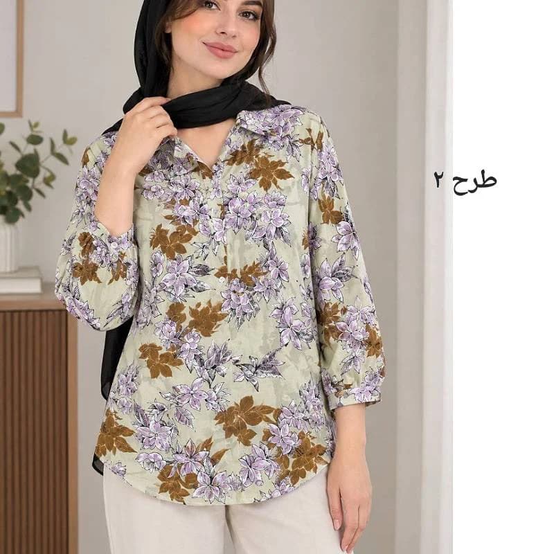 شومیز نخی خارجی گلدار زنانه قواره دار/کد29993 — تصویر ۳