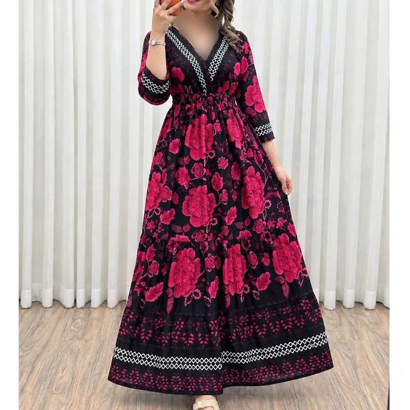 پیراهن ساحلی کرب فلورحاشیه دارمزونی یقه چپ راستی/کد29992