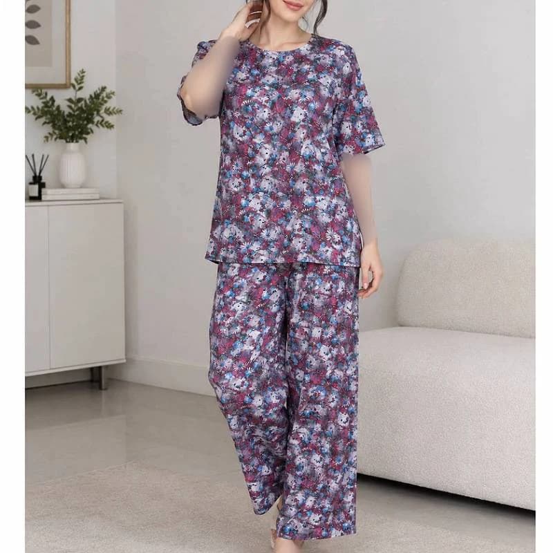 ست راحتی بلوزشلوار نخی خارجی زنانه مریم گلی /کد29901 — تصویر ۲