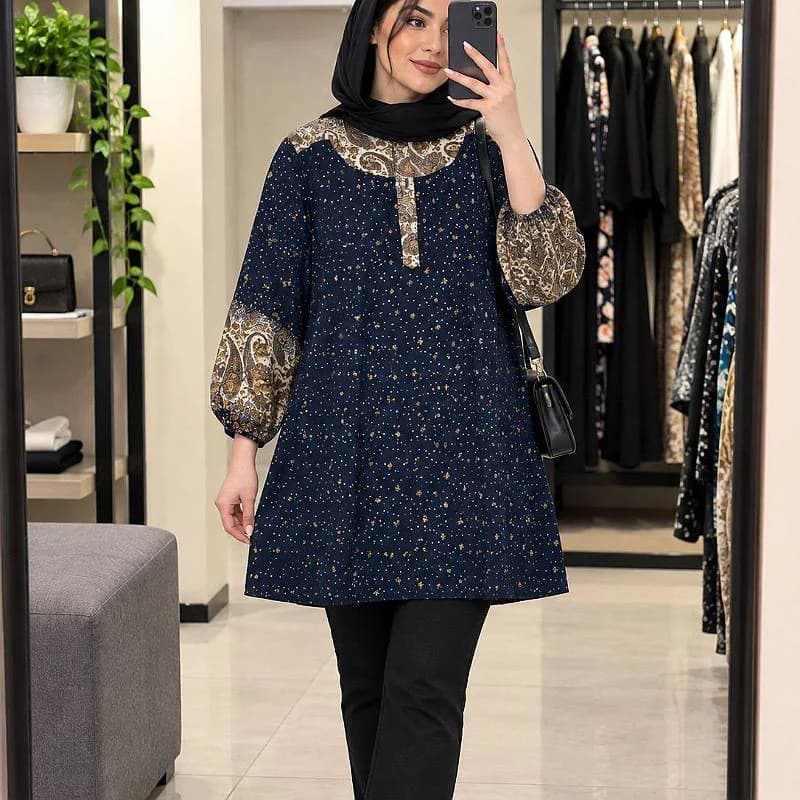 تونیک مانتویی نخی حاشیه دار زنانه (خارجی )/کد29883 — تصویر ۳