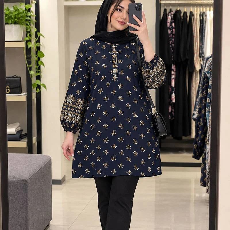 تونیک مانتویی نخی حاشیه دار زنانه (خارجی )/کد29883