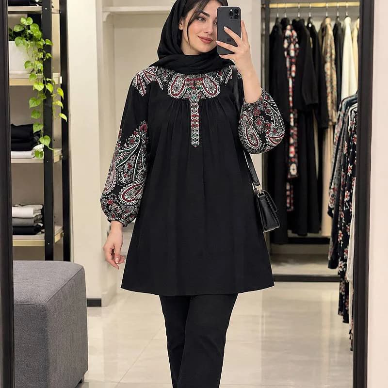 تونیک مانتویی نخی حاشیه دار زنانه (خارجی )/کد29883 — تصویر ۲