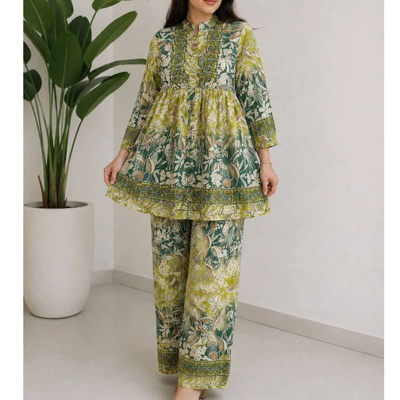 ست بلوزشلوار نخی گلدار وارداتی هندی زنانه /کد29877