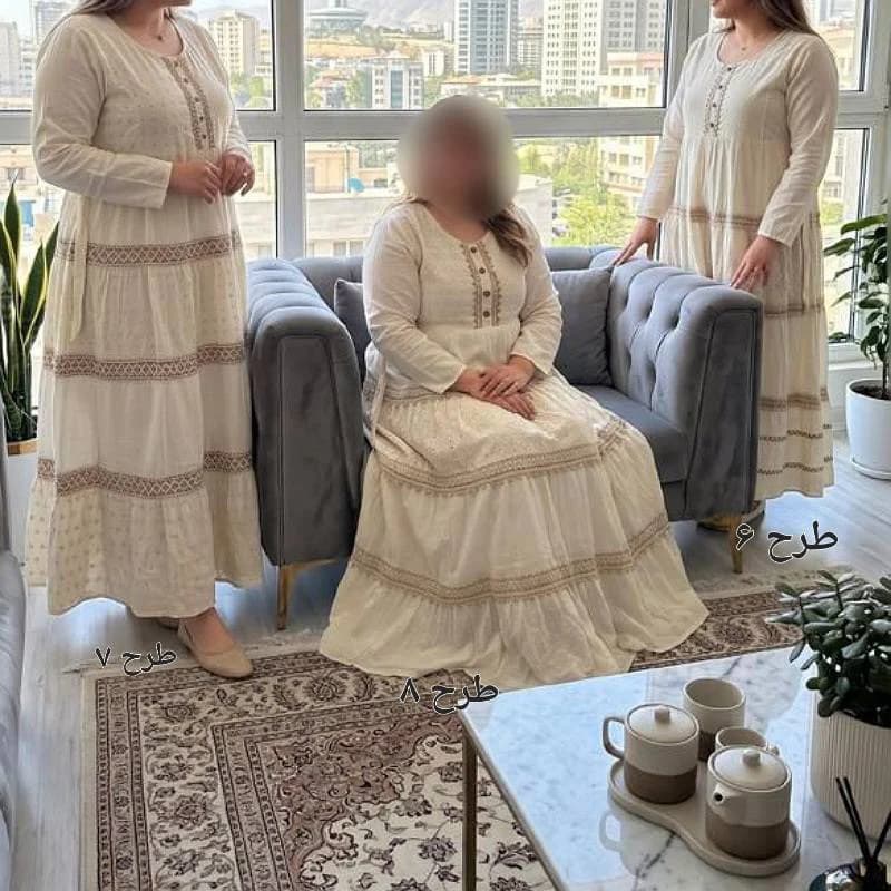 استایل لاکچری باپیراهن ساحلی سلین کرم خامه دوزی اورجینال/کد29822