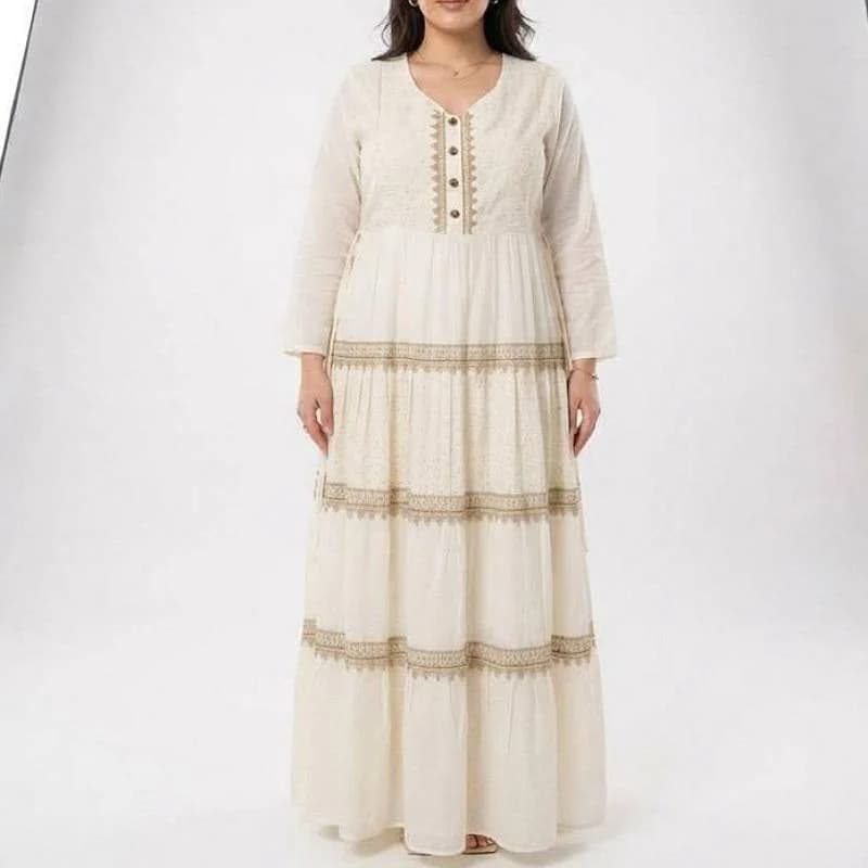 استایل لاکچری باپیراهن ساحلی سلین کرم خامه دوزی اورجینال/کد29822 — تصویر ۲