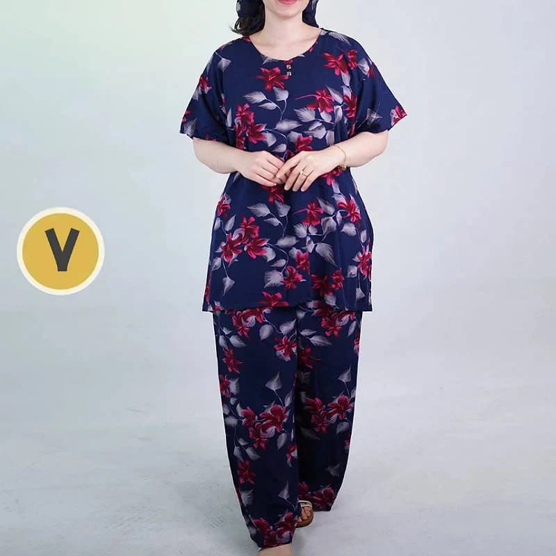 ست راحتی بلوزشلوار نخی قواره بزرگ زنانه گل پامچال /کد29800 — تصویر ۷