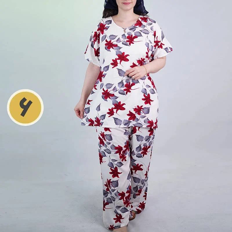 ست راحتی بلوزشلوار نخی قواره بزرگ زنانه گل پامچال /کد29800