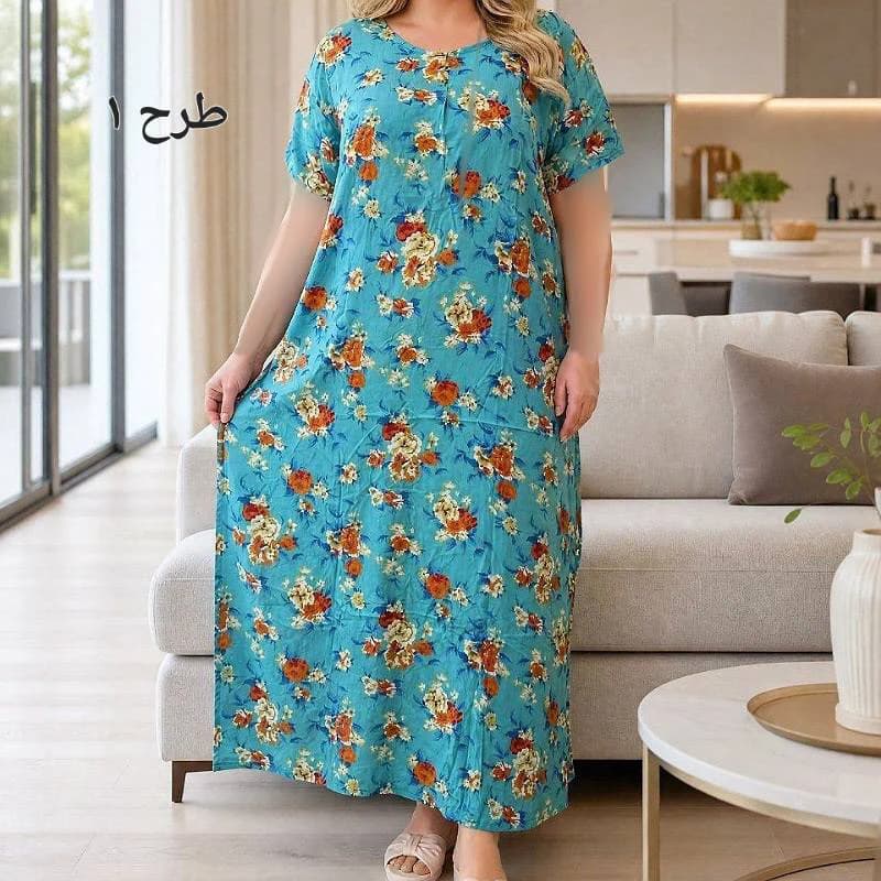 پیراهن ساحلی نخی آستین کوتاه زنانه خارجی/کد6700