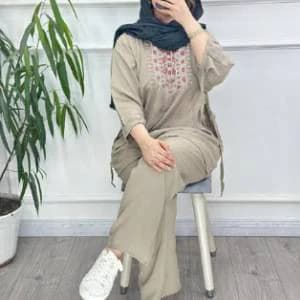 ست بیرونی تونیک شلوارنخی چاپی طرح آیدا/کد290732