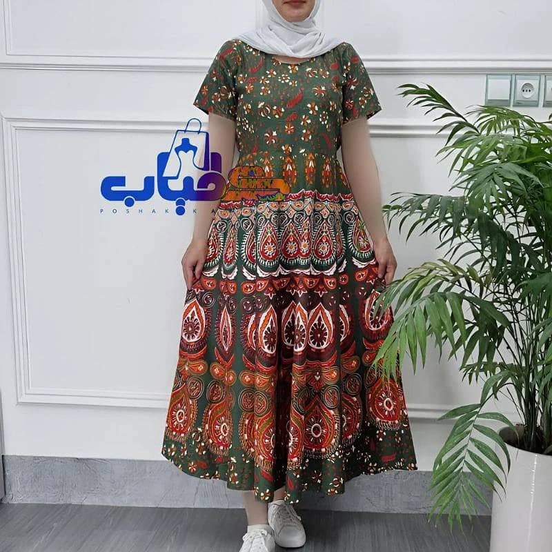 سارافن ساحلی لنگی آستین کوتاه نخ کتان وارداتی هندی_کد29721 — تصویر ۳