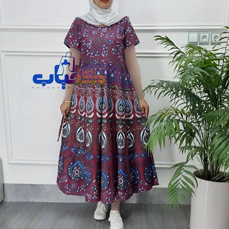 سارافن ساحلی لنگی آستین کوتاه نخ کتان وارداتی هندی_کد29721 — تصویر ۴