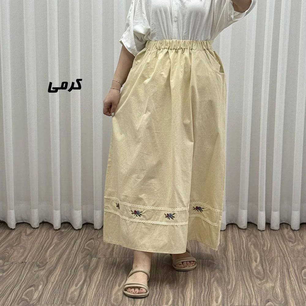 دامن گلدوزی شده لینن نچرال کامفورس خارجی/کد29509 — تصویر ۴