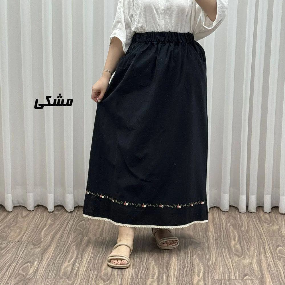 دامن گلدوزی شده لینن نچرال کامفورس خارجی/کد29509 — تصویر ۳