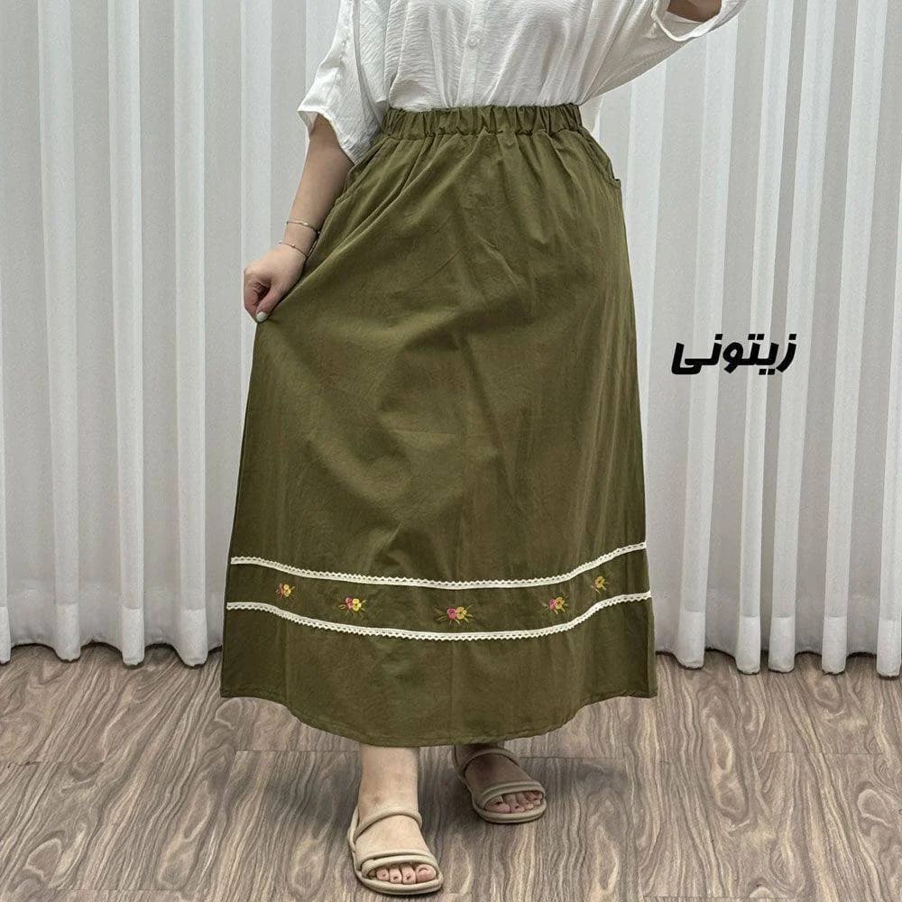 دامن گلدوزی شده لینن نچرال کامفورس خارجی/کد29509