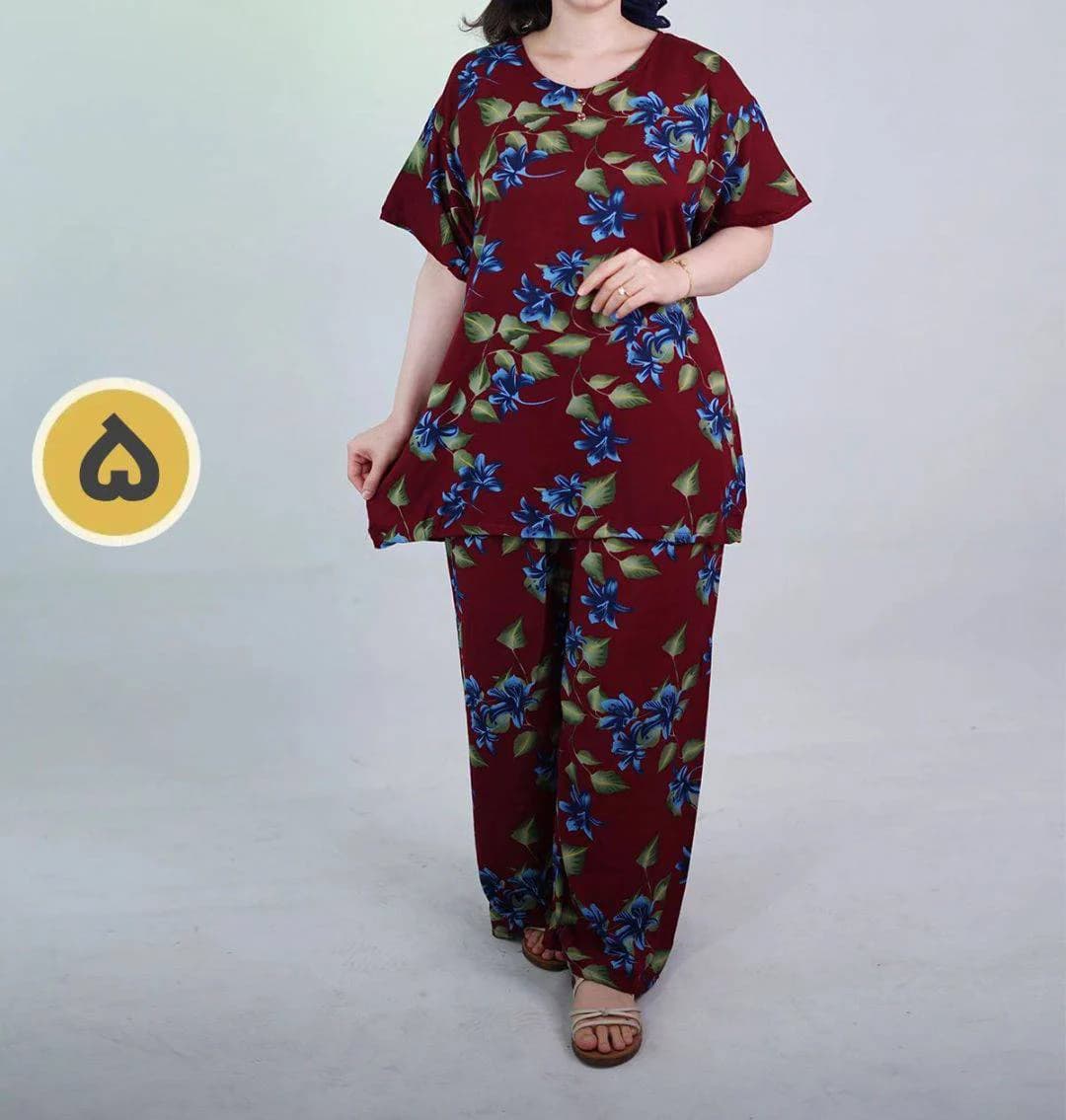 ست راحتی بلوزشلوار نخی طرح گل پامچال/کد29407 — تصویر ۶