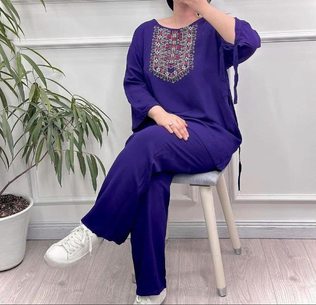 ست راحتی تونیک شلوارنخی سایزبزرگ زنانه چاپی طرح آیدا/کد29286 — تصویر ۴