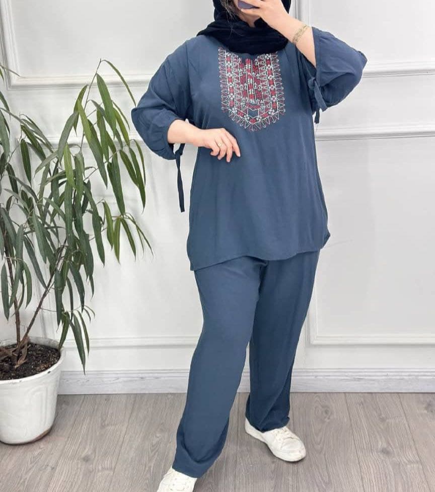 ست راحتی تونیک شلوارنخی سایزبزرگ زنانه چاپی طرح آیدا/کد29286 — تصویر ۳