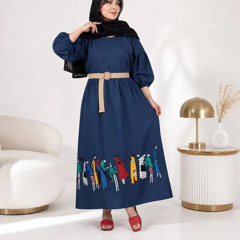 پیراهن ساحلی لینن نچرال طرح سرخ پوستی_کد29259 — تصویر ۳