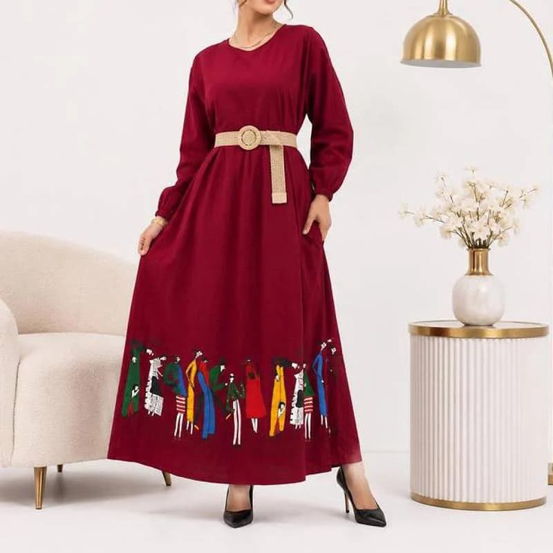پیراهن ساحلی لینن نچرال طرح سرخ پوستی_کد29259