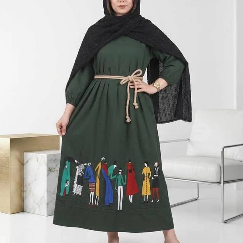 پیراهن ساحلی لینن نچرال طرح سرخ پوستی_کد29259 — تصویر ۲