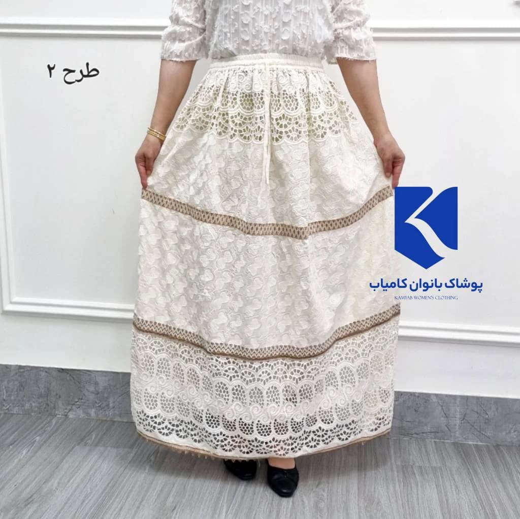 دامن کرم خامه دوزی اورجینال وارداتی هندی(اصلی)/کد29239 — تصویر ۳